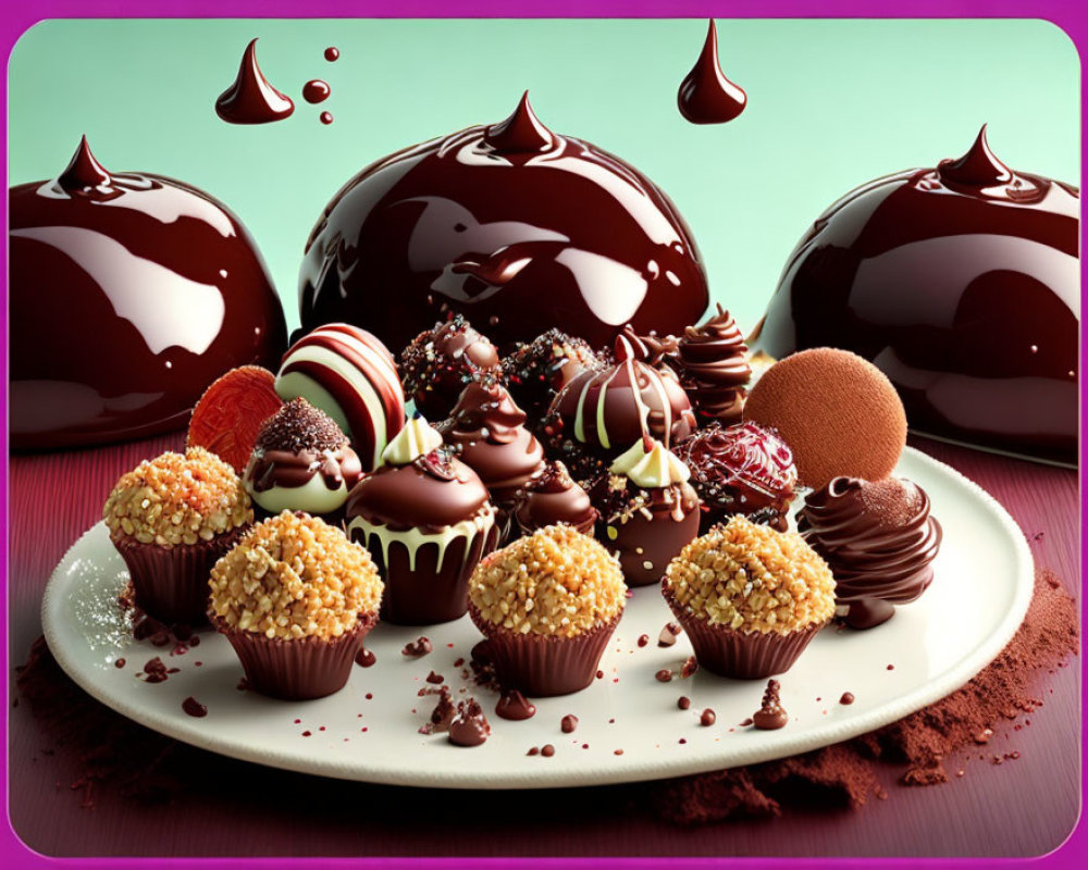 Assorted Chocolate Truffles and Bonbons on Plate