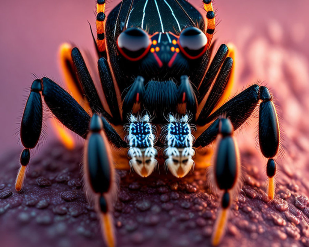 Colorful Jumping Spider with Orange, Black, and White Markings