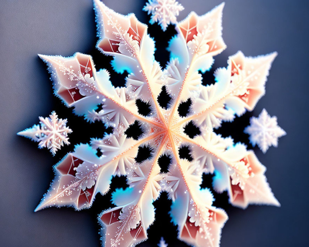Symmetrical pink and white fractal snowflake art piece