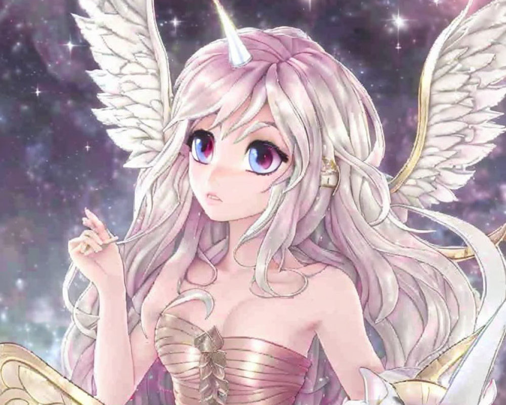 Illustrated character with unicorn features in starry setting