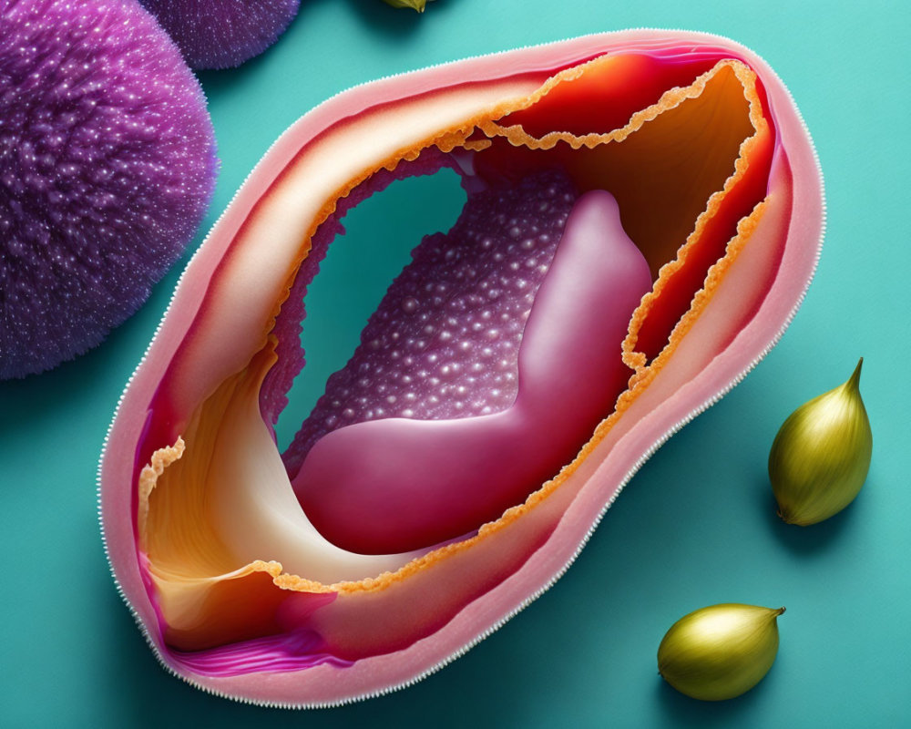 Cell Cross-Section Illustration: Nucleus, Cytoplasm, Cell Membrane on Te