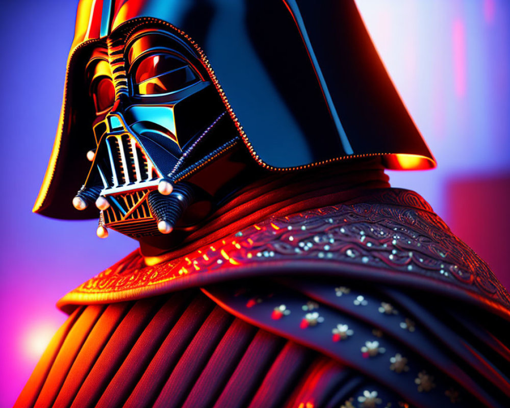 Detailed Darth Vader helmet and chest plate with vibrant backlighting