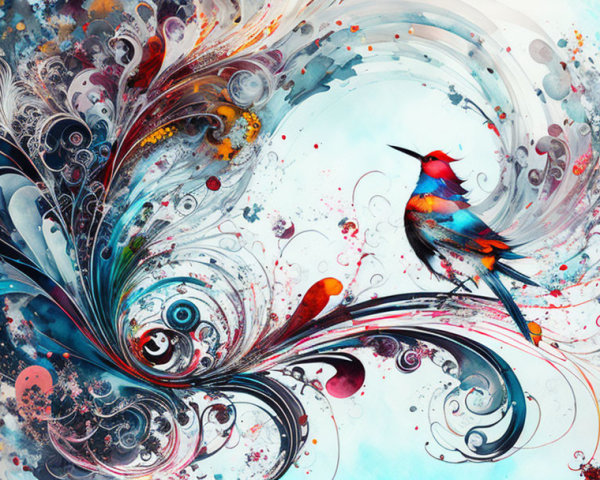 Vibrant Abstract Artwork with Colorful Bird and Patterns