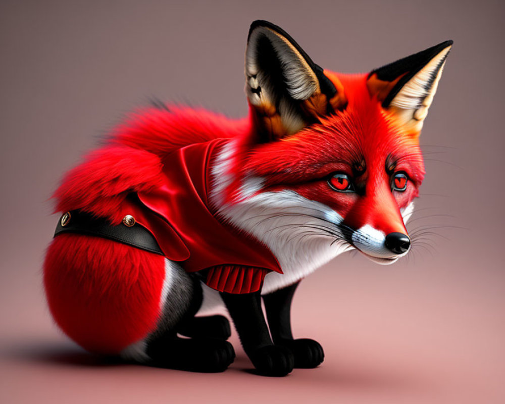 Red Fox Digital Illustration with Expressive Eyes and Stylish Cape