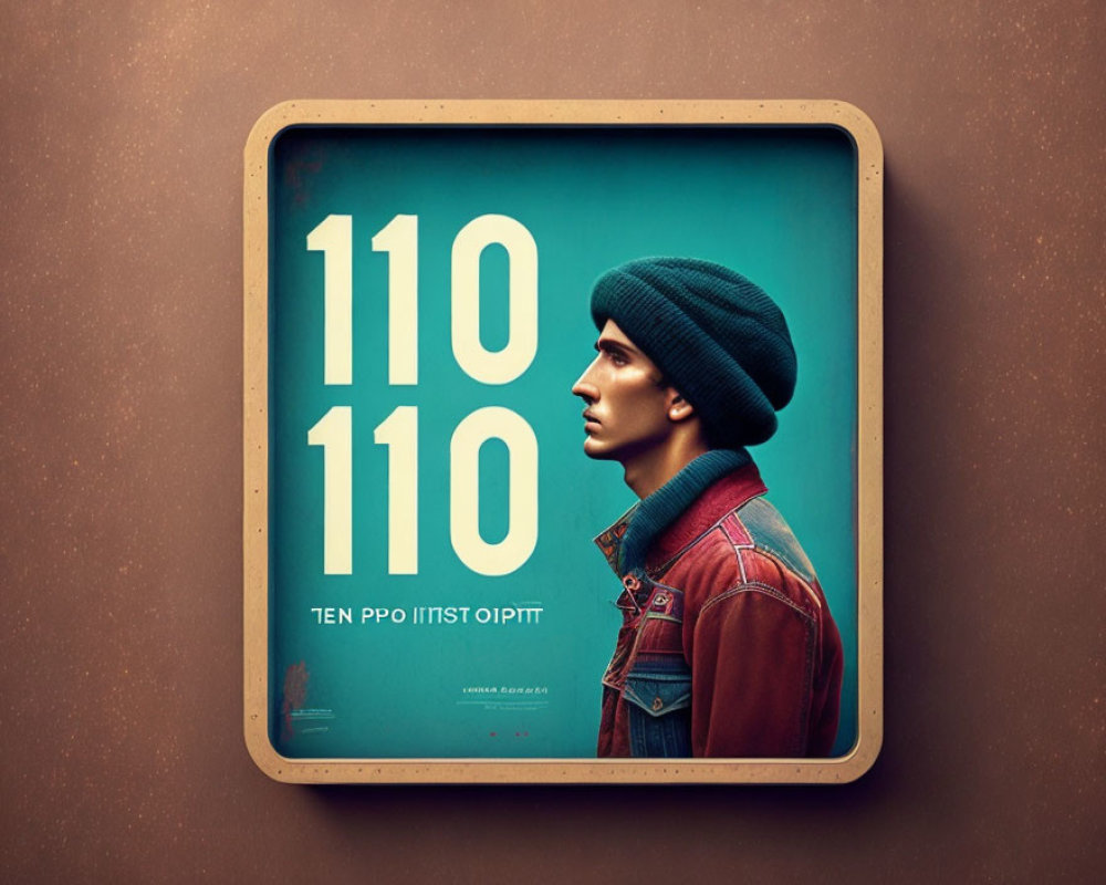 Vintage-style Advertisement Poster with Teal Beanie Profile Portrait