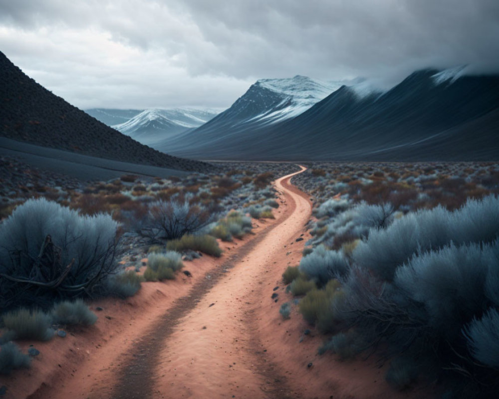 Desolate desert landscape with winding dirt path