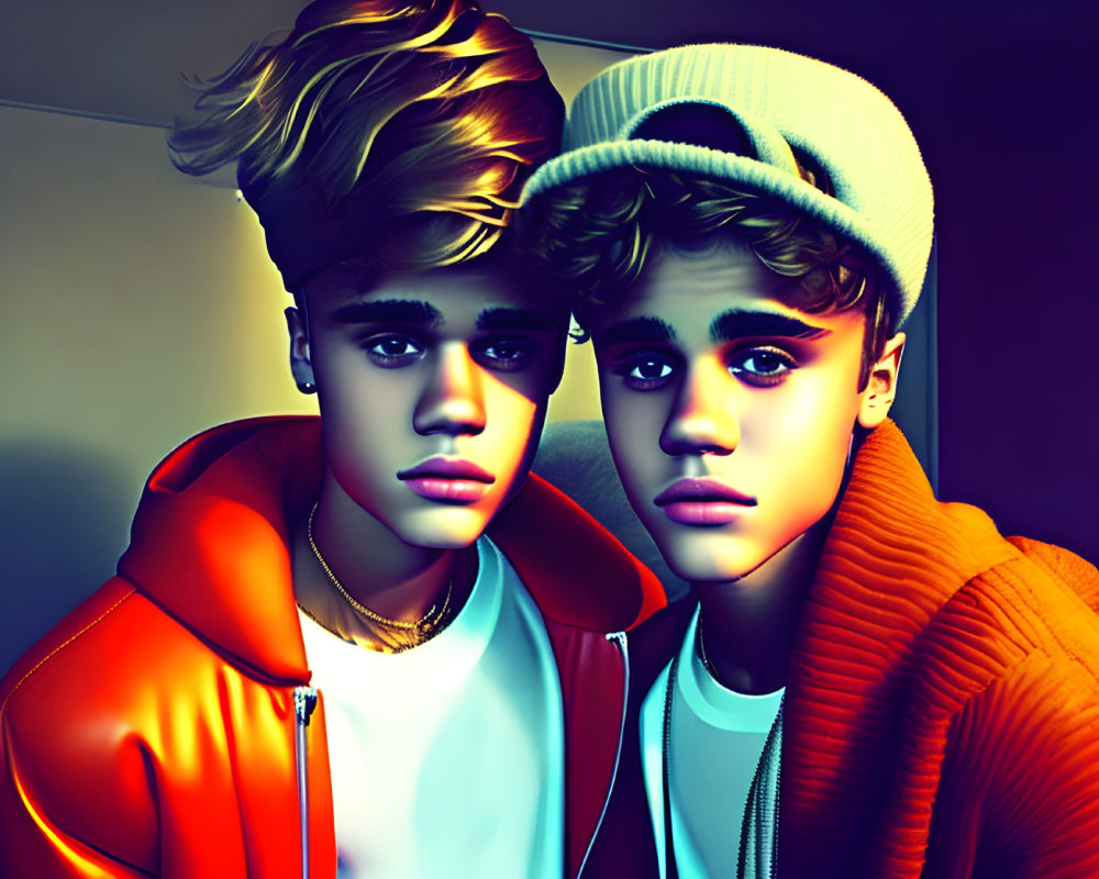 Two male figures with stylish hair and hats in digital artwork.