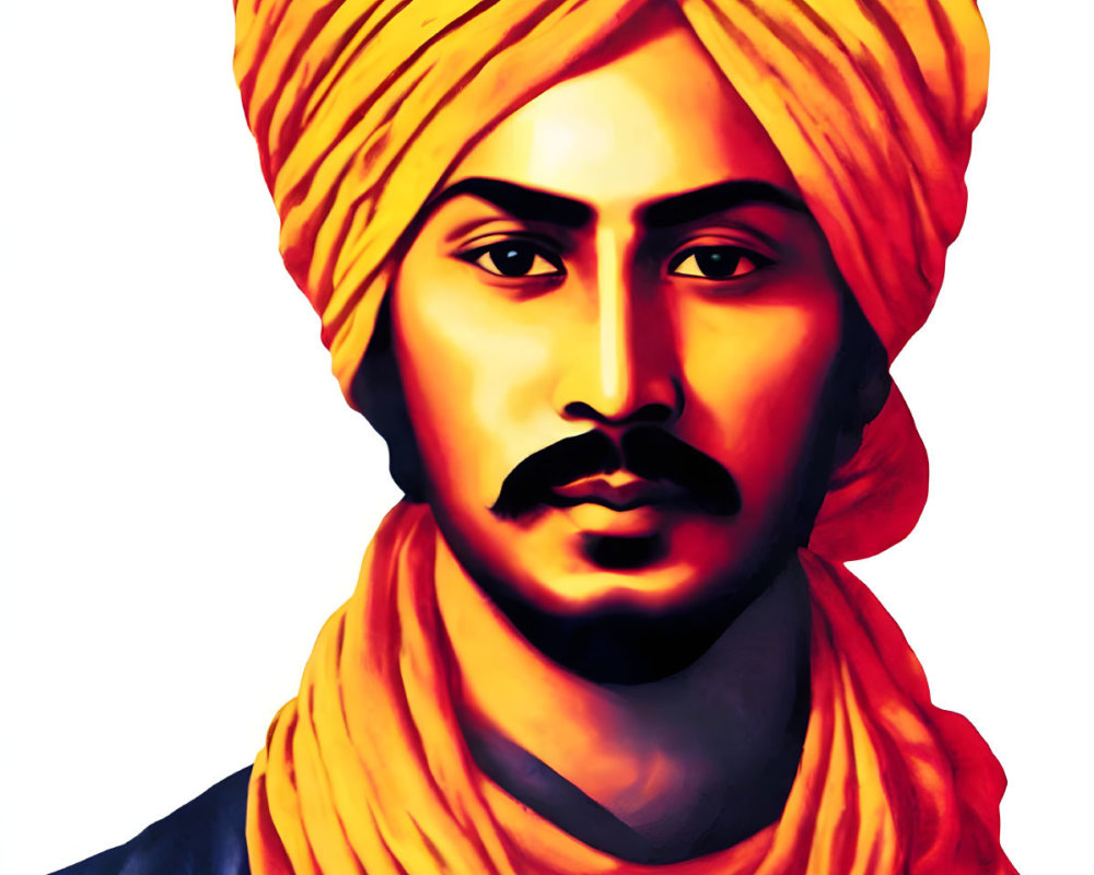 Man with Prominent Mustache in Bright Orange Turban