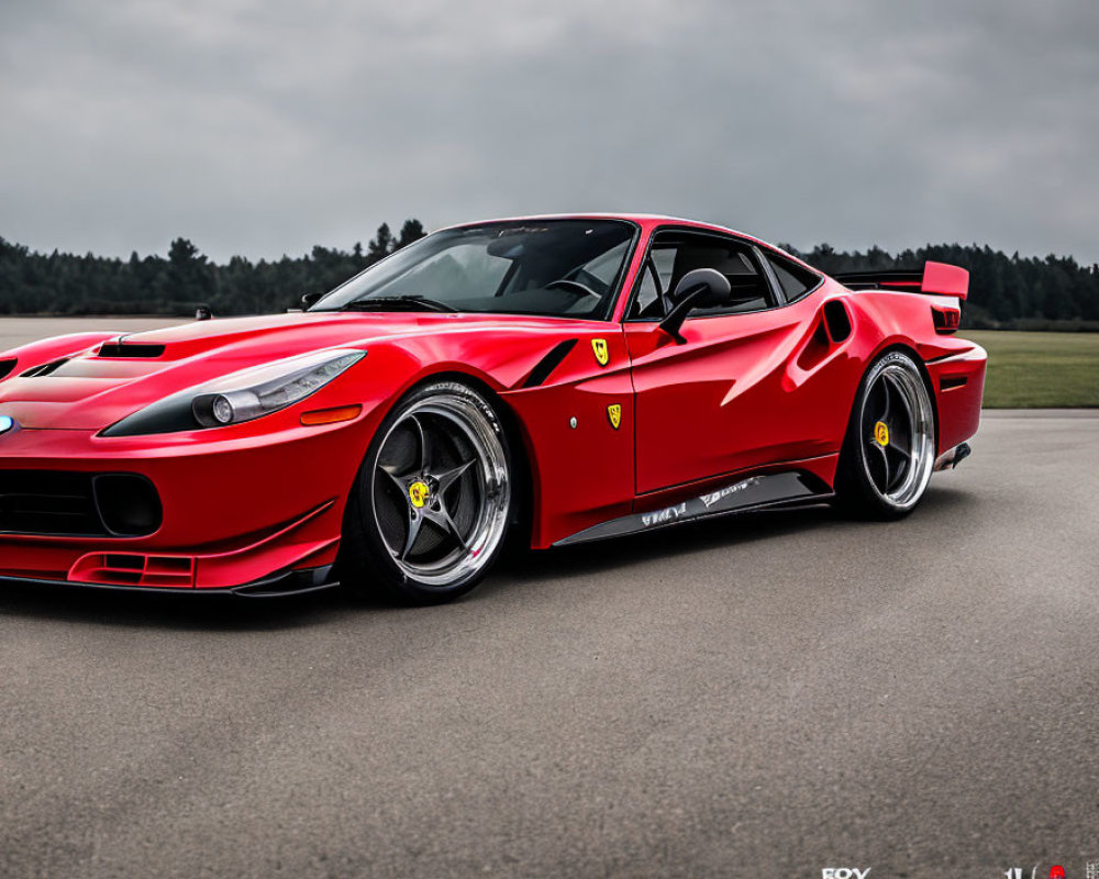 Red Ferrari 599XX Sports Car with Aerodynamic Bodywork and Rear Spoiler