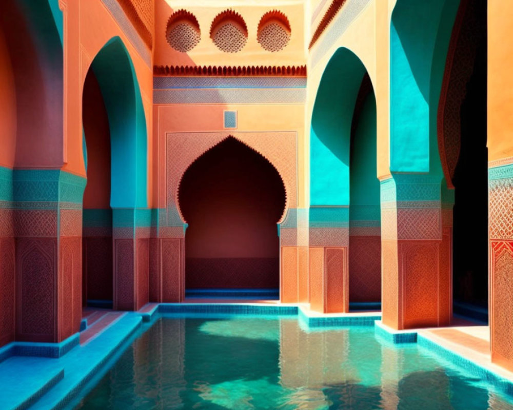 Colorful Arches and Patterns in Moroccan Pool Setting