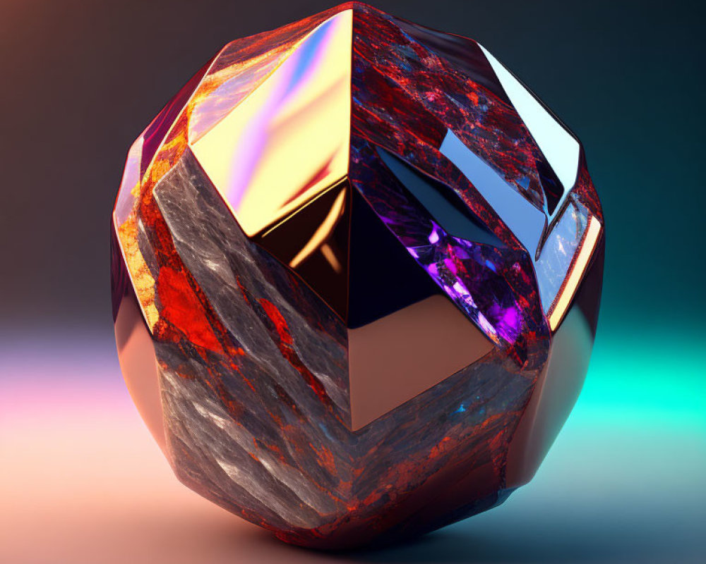 Colorful Iridescent Jewel-Like 3D Render on Gradient Background