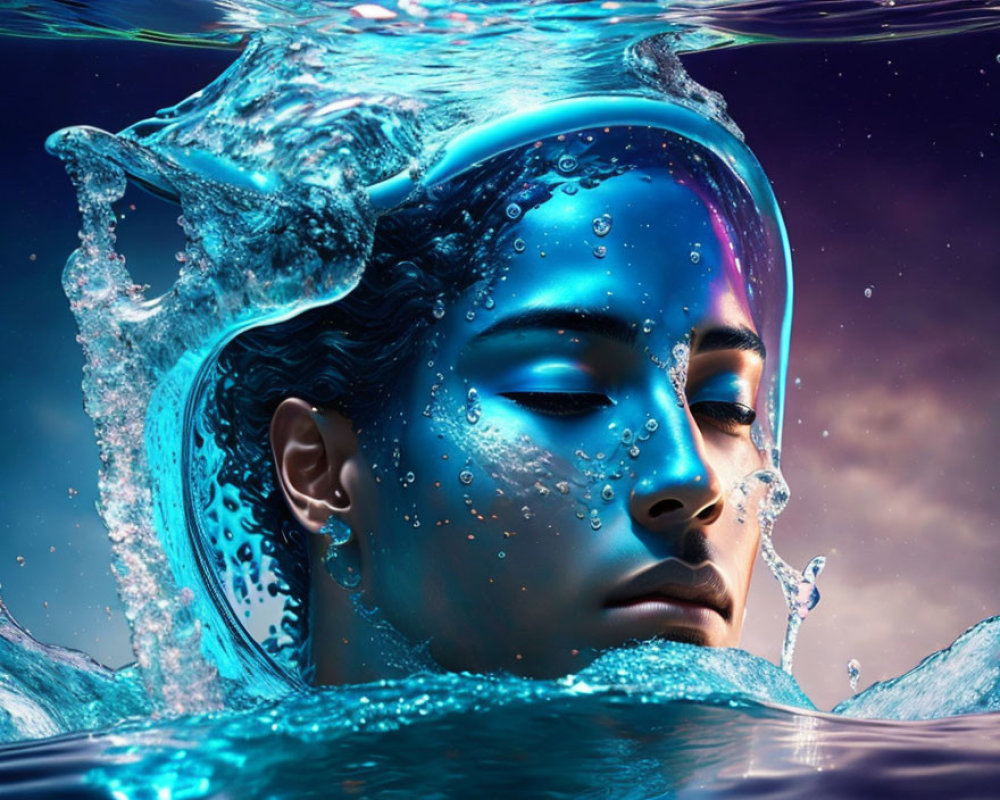 Woman's Face Emerges from Water with Crown of Splashes