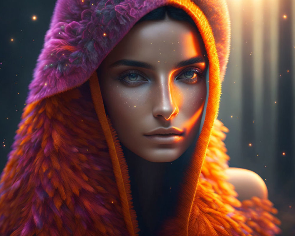 Close-Up Portrait of Woman with Olive Skin and Blue Eyes