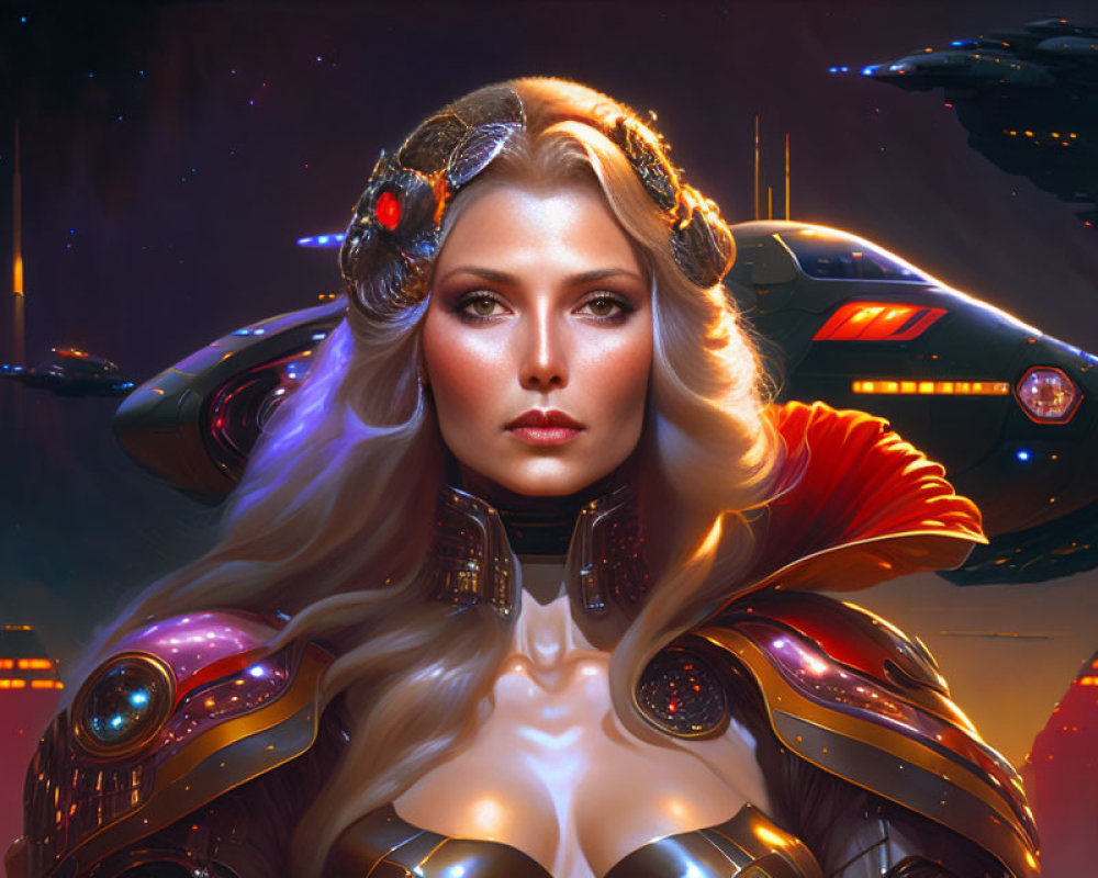 Futuristic digital art portrait of a woman in sci-fi setting
