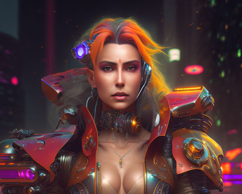 Futuristic cyberpunk portrait of woman with mechanical augmentation