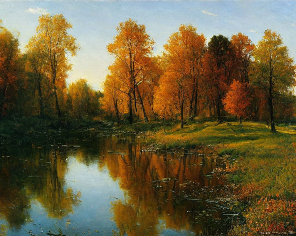 Vibrant Autumn Landscape with Orange and Yellow Trees Reflected in River