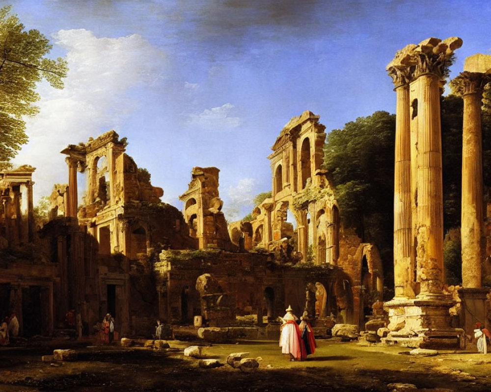 Ancient Roman ruins painting with people in period attire