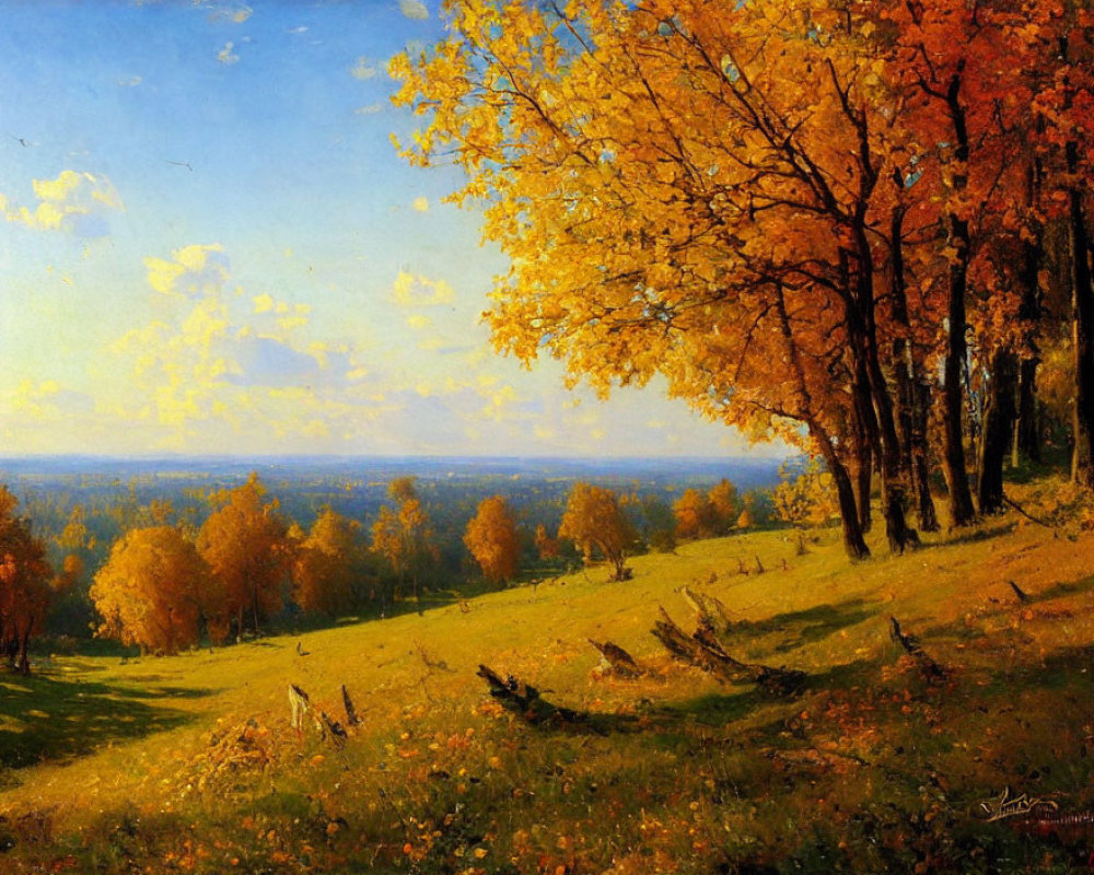Golden Foliage and Blue Sky in Autumn Landscape