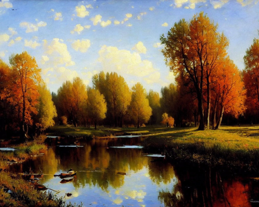 Tranquil Autumn Landscape with Colorful Trees and River Reflections
