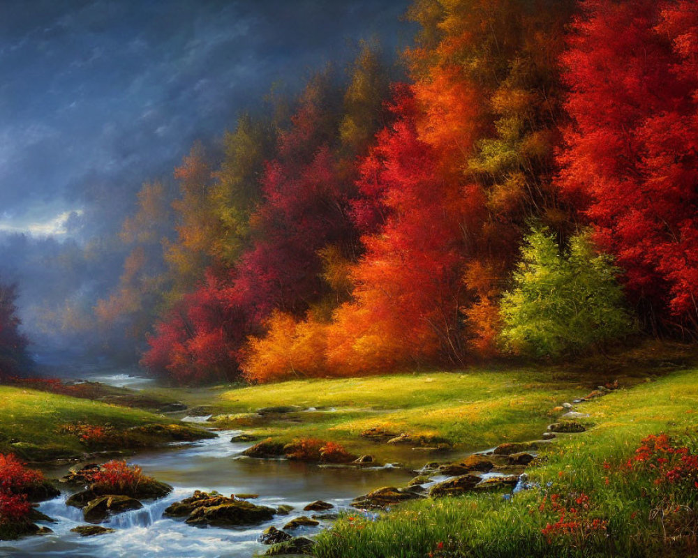 Colorful autumn landscape with meandering river and vibrant foliage