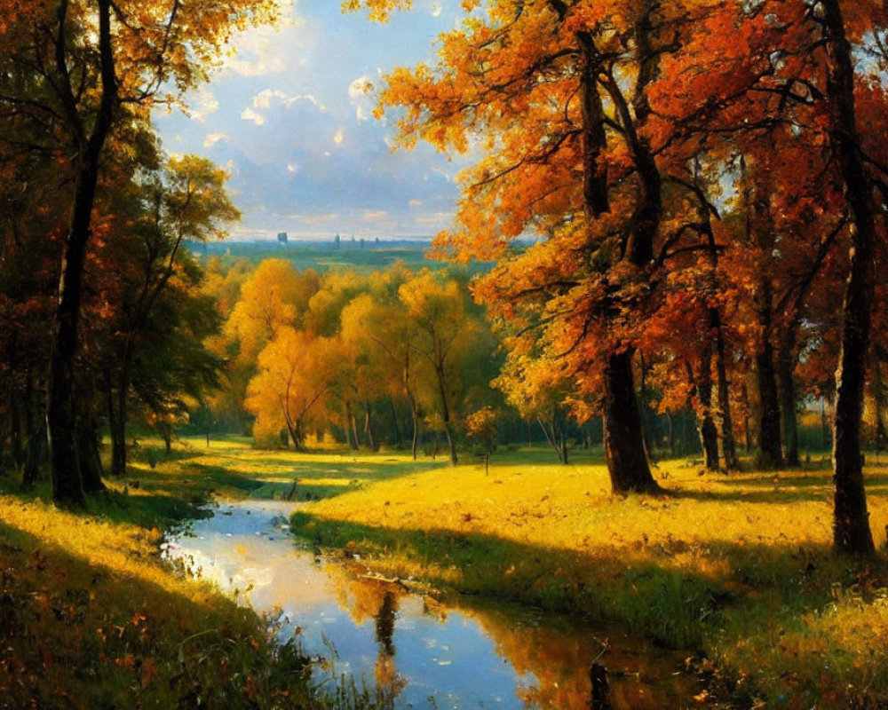Tranquil autumn creek landscape with vibrant foliage