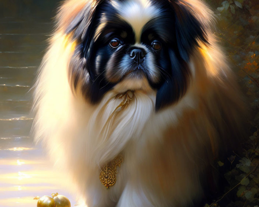 Regal Pekingese Dog in Enchanted Woodland Scene