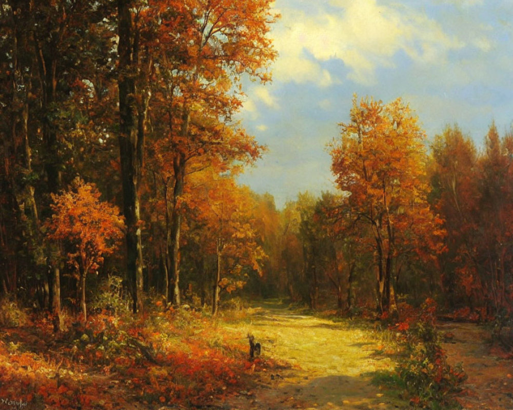 Tranquil autumn forest scene with vibrant fall foliage