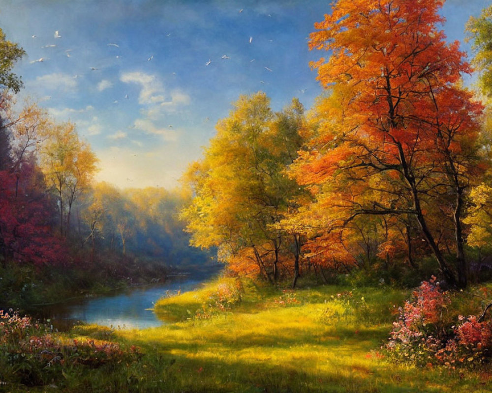 Tranquil Autumn Landscape with Vibrant Trees and River