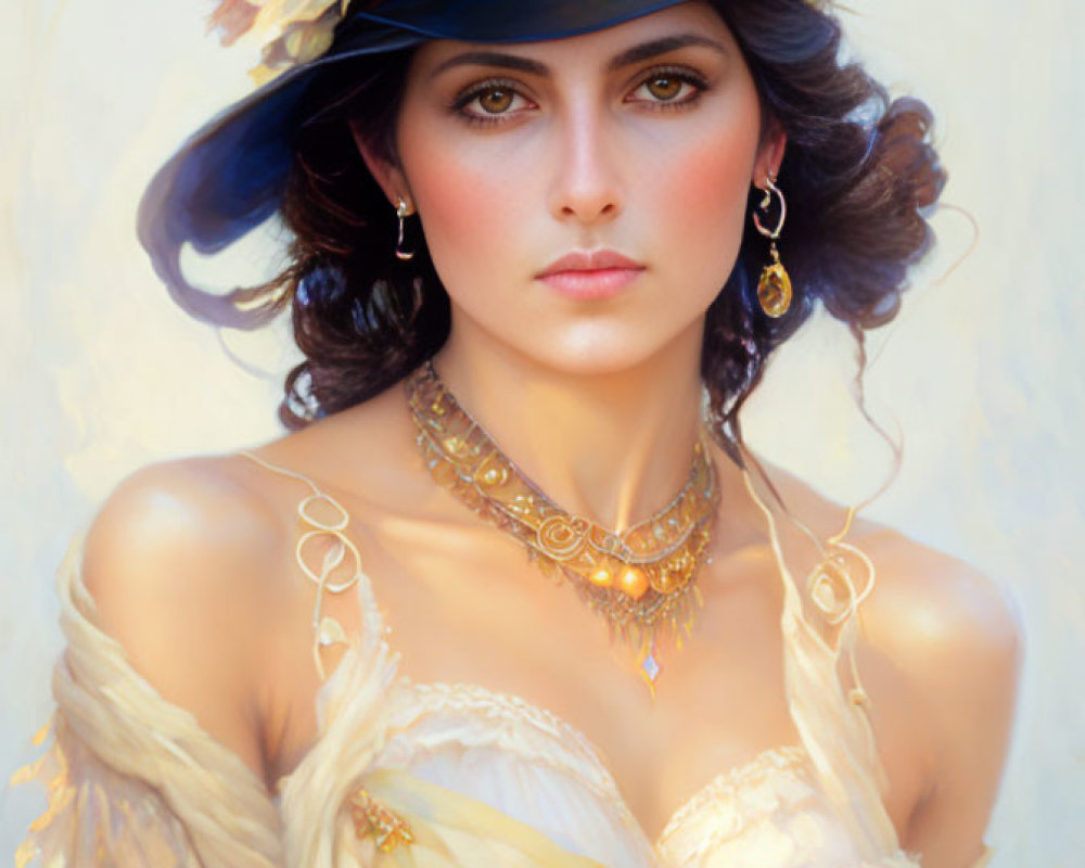 Portrait of a Woman in Wide-Brimmed Hat and Shawl