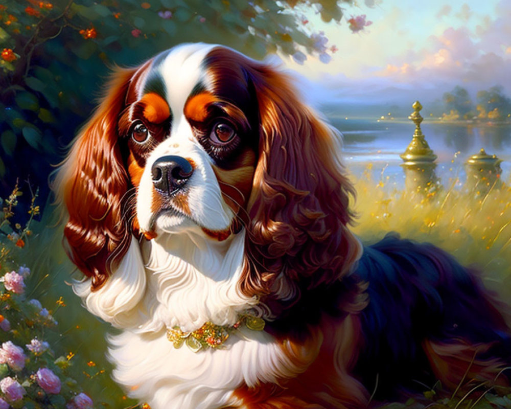 Cavalier King Charles Spaniel Portrait with Brown and White Coat