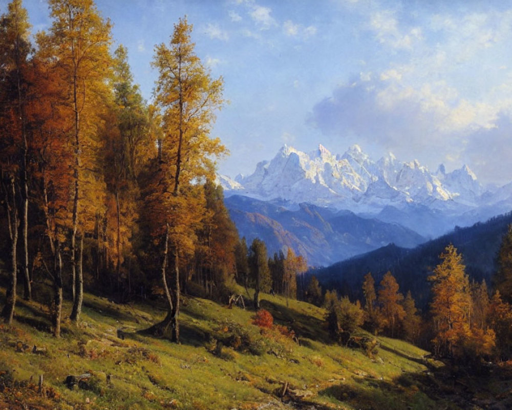 Golden-leaved trees in serene autumn landscape