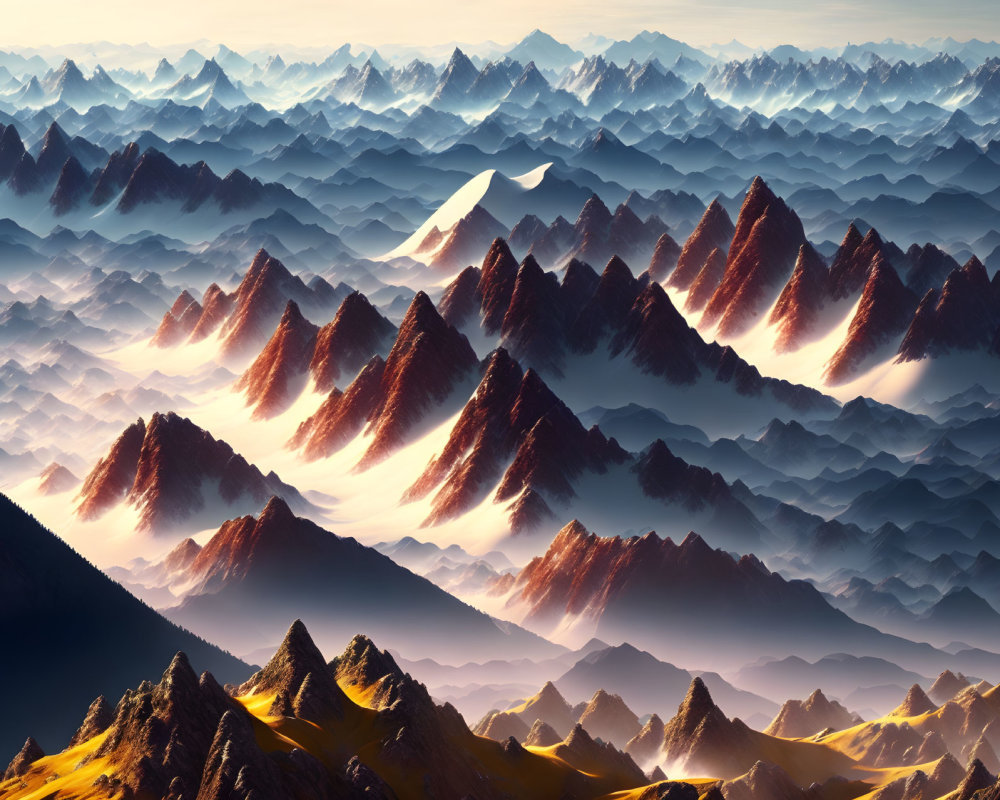 Layered Mountain Ridges Bathed in Golden Light