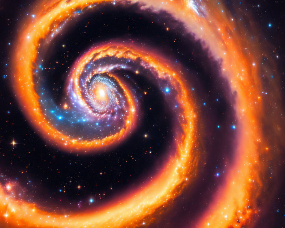 Colorful Spiral Galaxy with Orange and Blue Swirls and Bright Stars