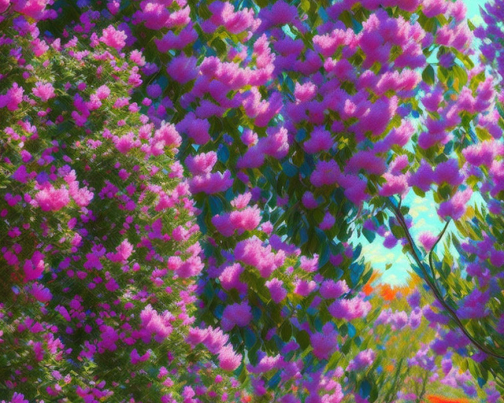 Lush Pink Blossoms Surround Vibrant Garden Path