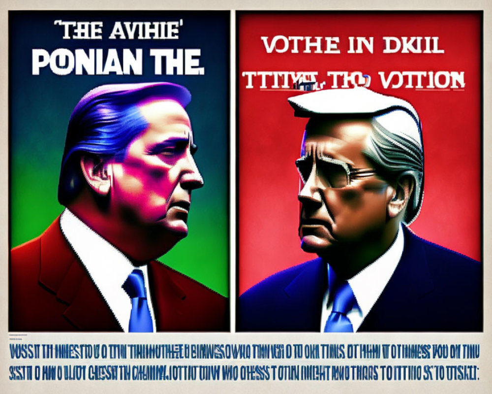 Opposing male profiles in political campaign poster style