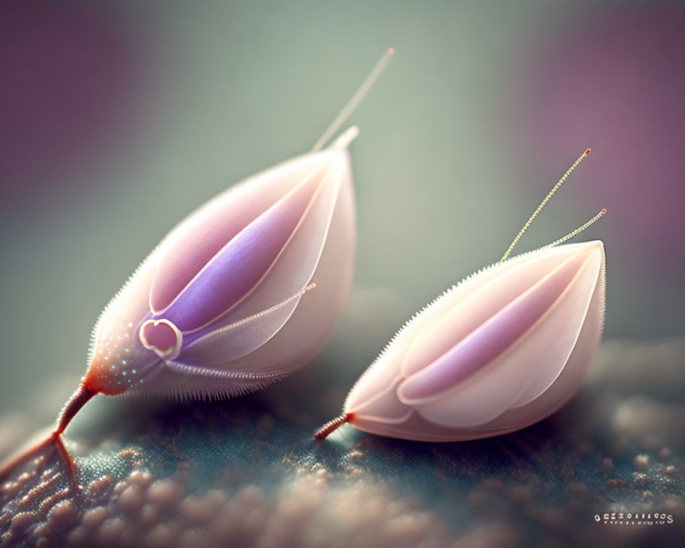 Stylized digital insects on translucent pastel background