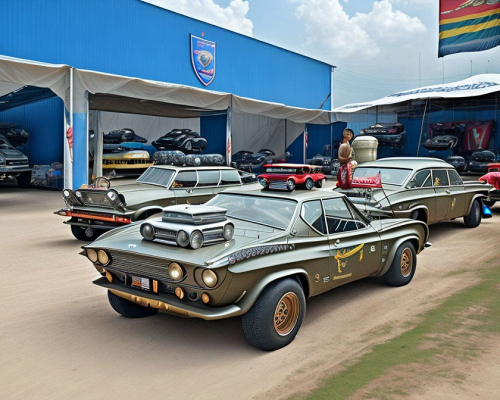 Classic Cars Exhibition Featuring Unique Brown Car Amid Urban Landscape