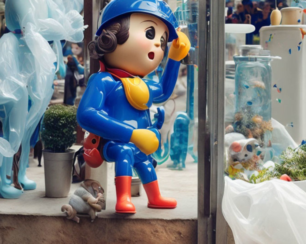 Colorful Stylized Figure Surrounded by Toys and Objects