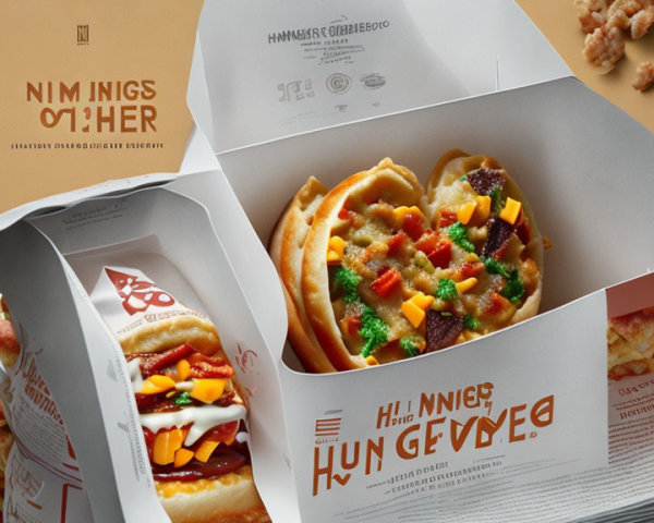 Veggie burger and fries in open takeout boxes on tan background