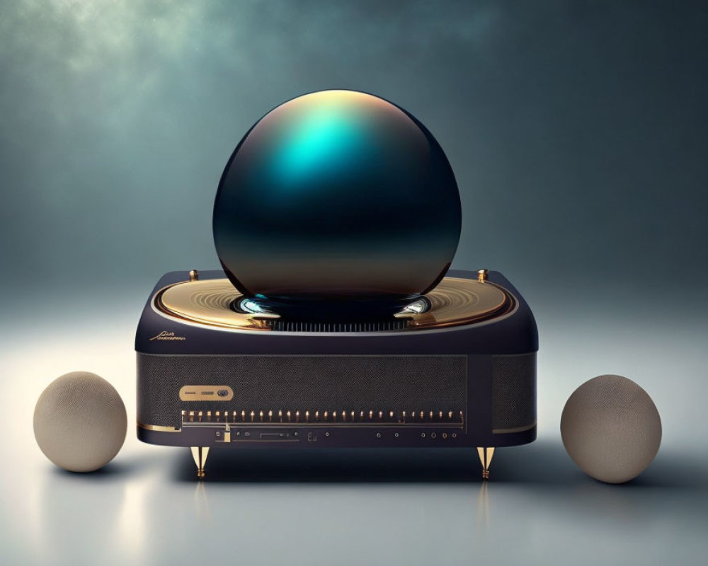 Levitating speaker with circular design and satellite speakers on moody backdrop