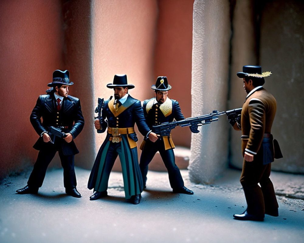 Wild West duel scene with miniature figurines in period attire