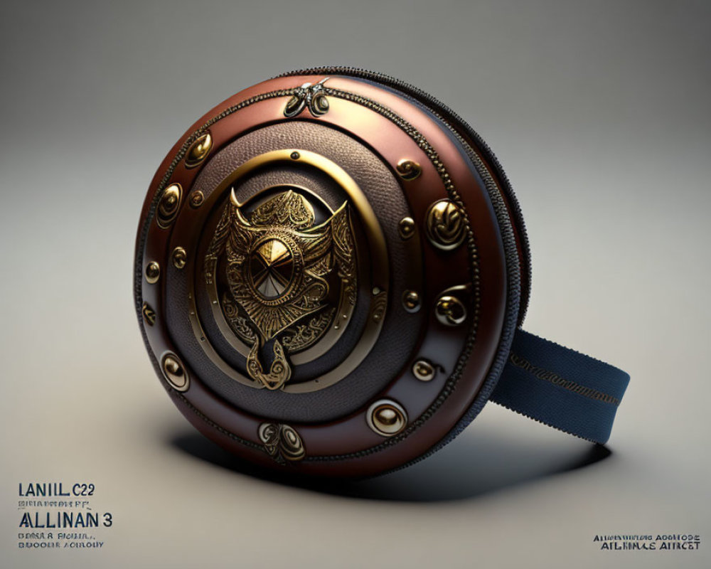 Circular Bronze Shield with Gold Detailing and Central Emblem