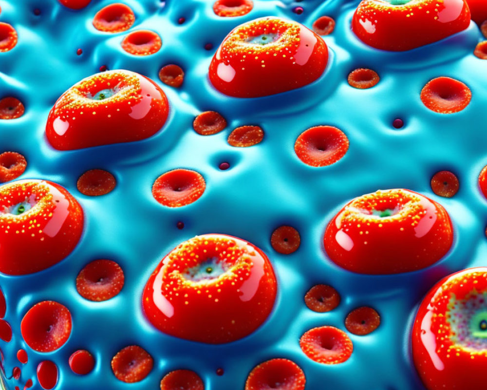 Detailed 3D Rendering of Red Blood Cells on Blue Background