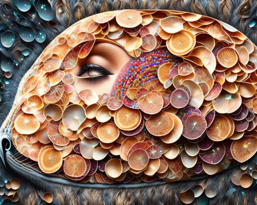 Colorful surreal artwork: Half-zipped human face with fractal brain