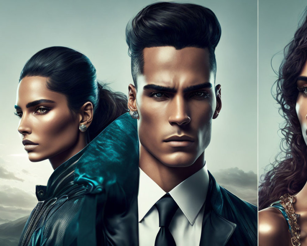 Photorealistic portraits of stylish individuals with sharp features