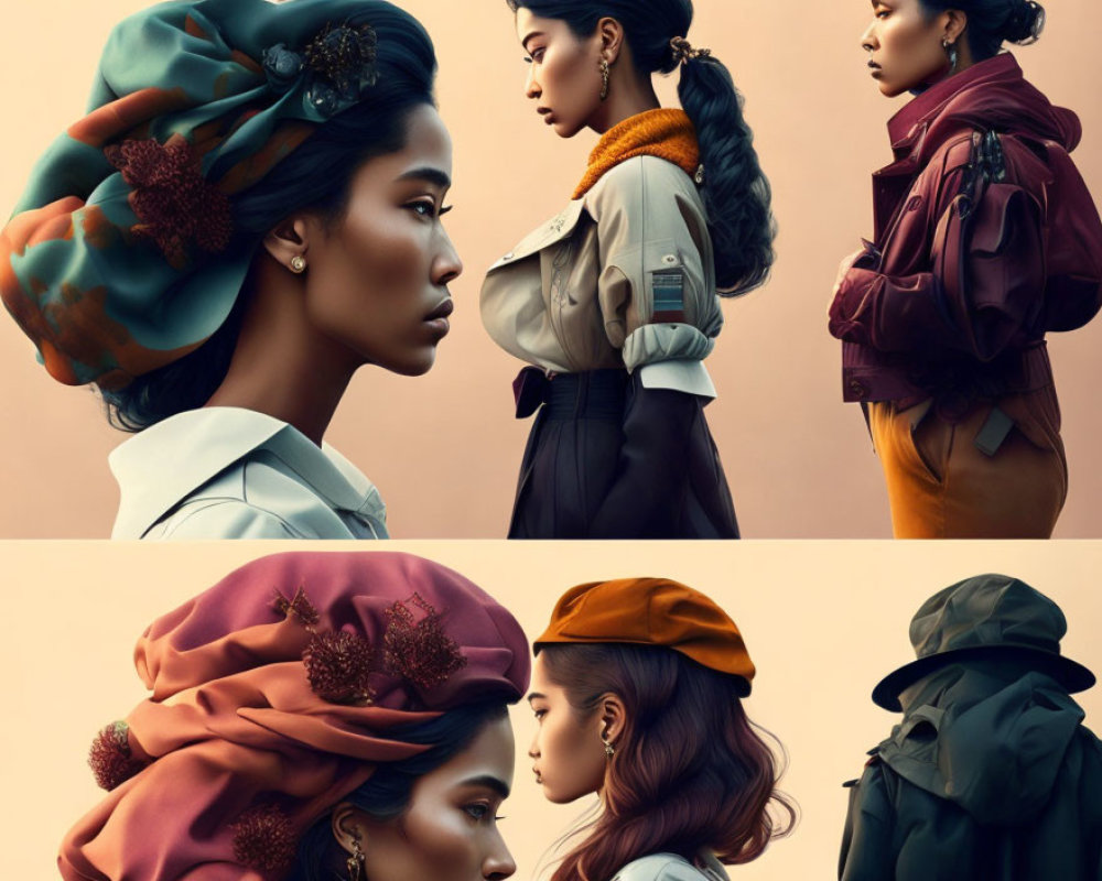 Stylish autumn fashion with trendy headwear and elegant layers