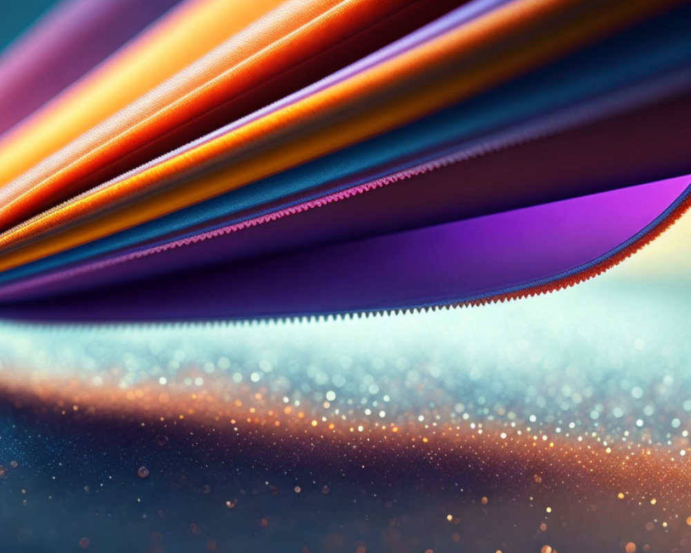 Layered colorful shapes with bokeh effect on gradient background.