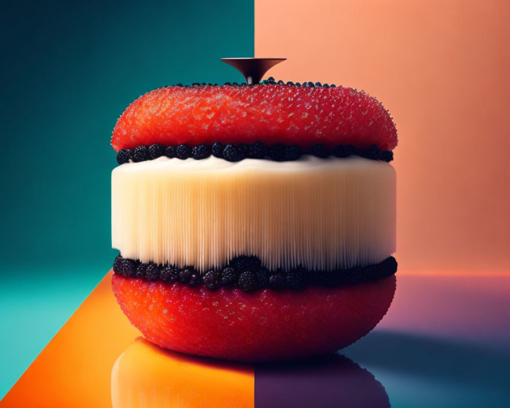 Stylized dessert: hamburger design with red sponge cake buns