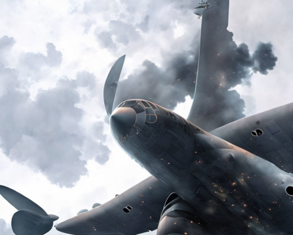 Giant flying whale-like creature in epic sky scene