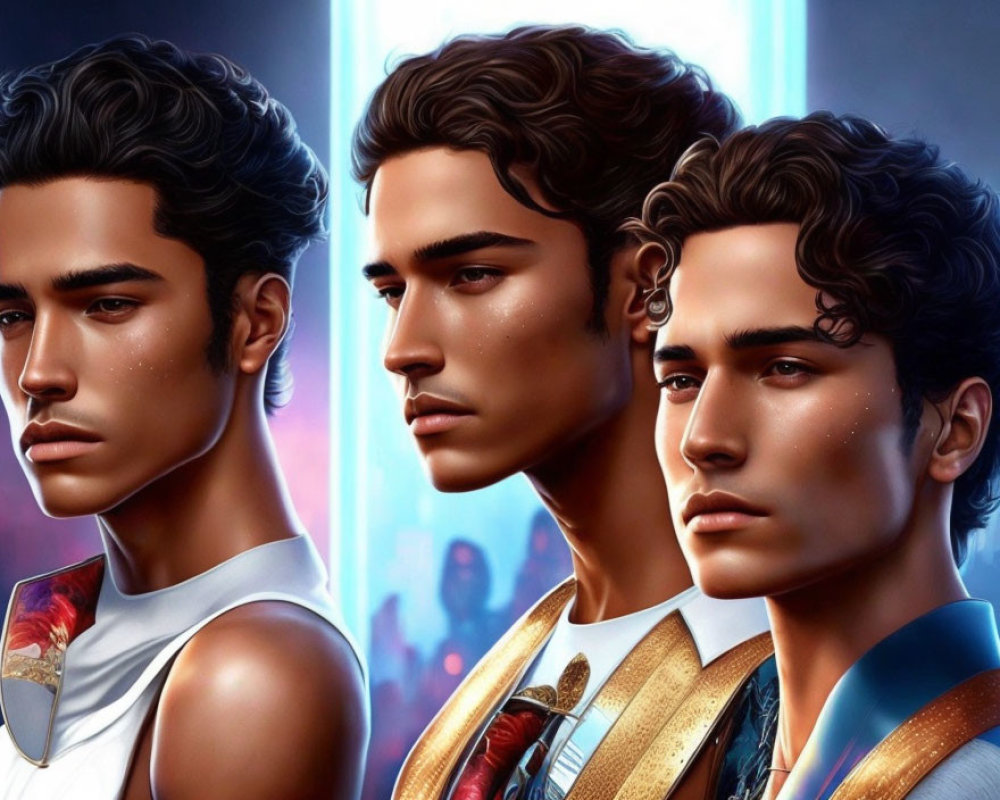 Stylized digital portraits of male character in futuristic outfits